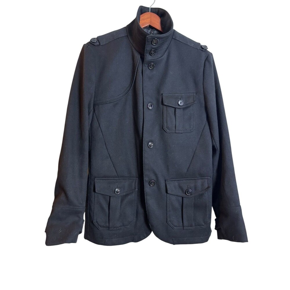 H&M Military Style Field Jacket Black Size 40R Wool Cotton Poly Front Pockets